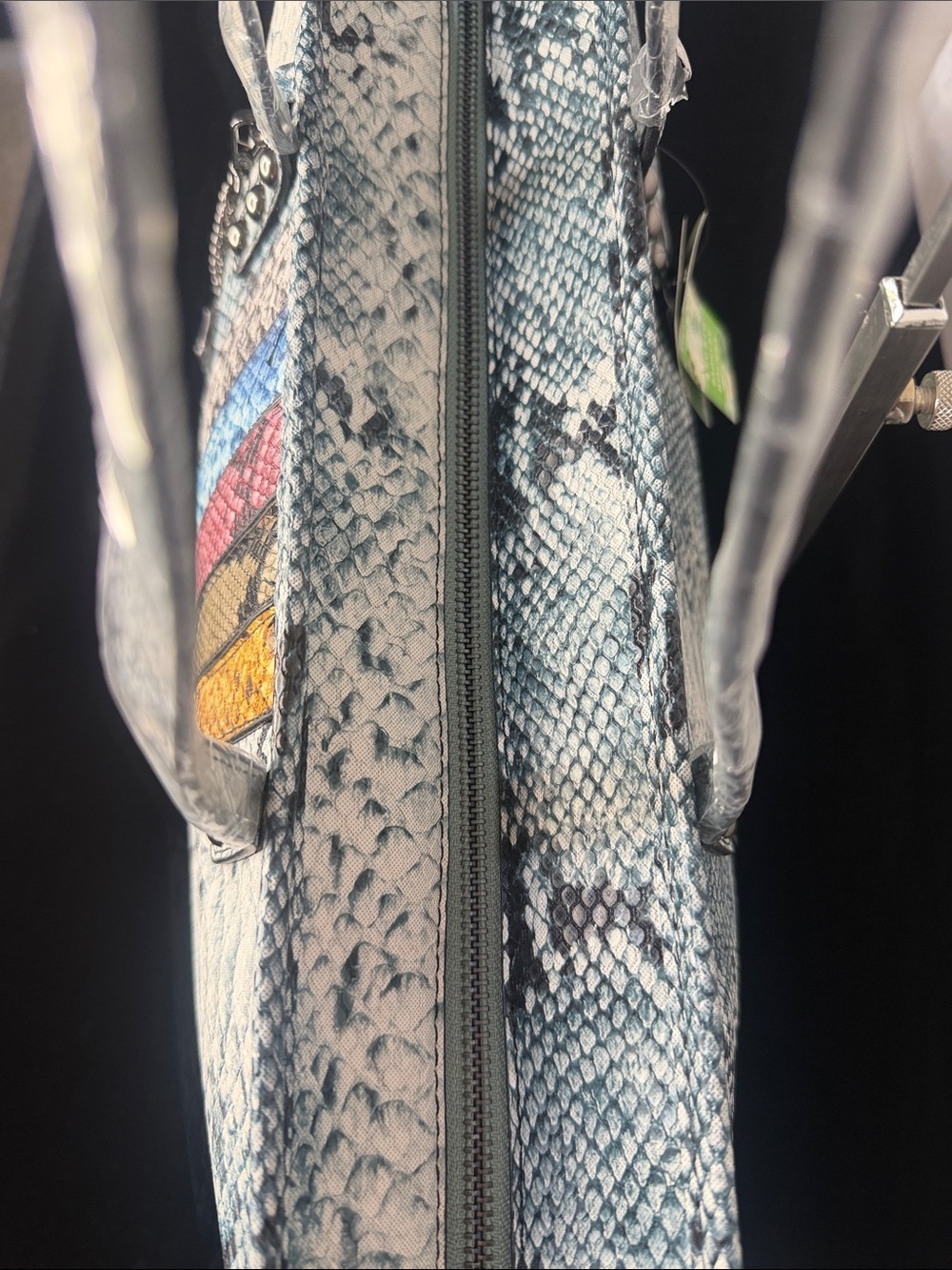 Python-Texture Tote with Multicolor Stripe Accents - Picture 10 of 10